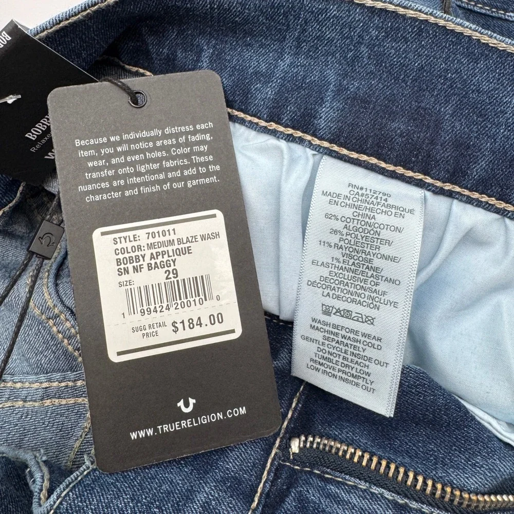 True Religion Bobby Relaxed Baggy Jeans Mens 29x32 Blue New With Tags